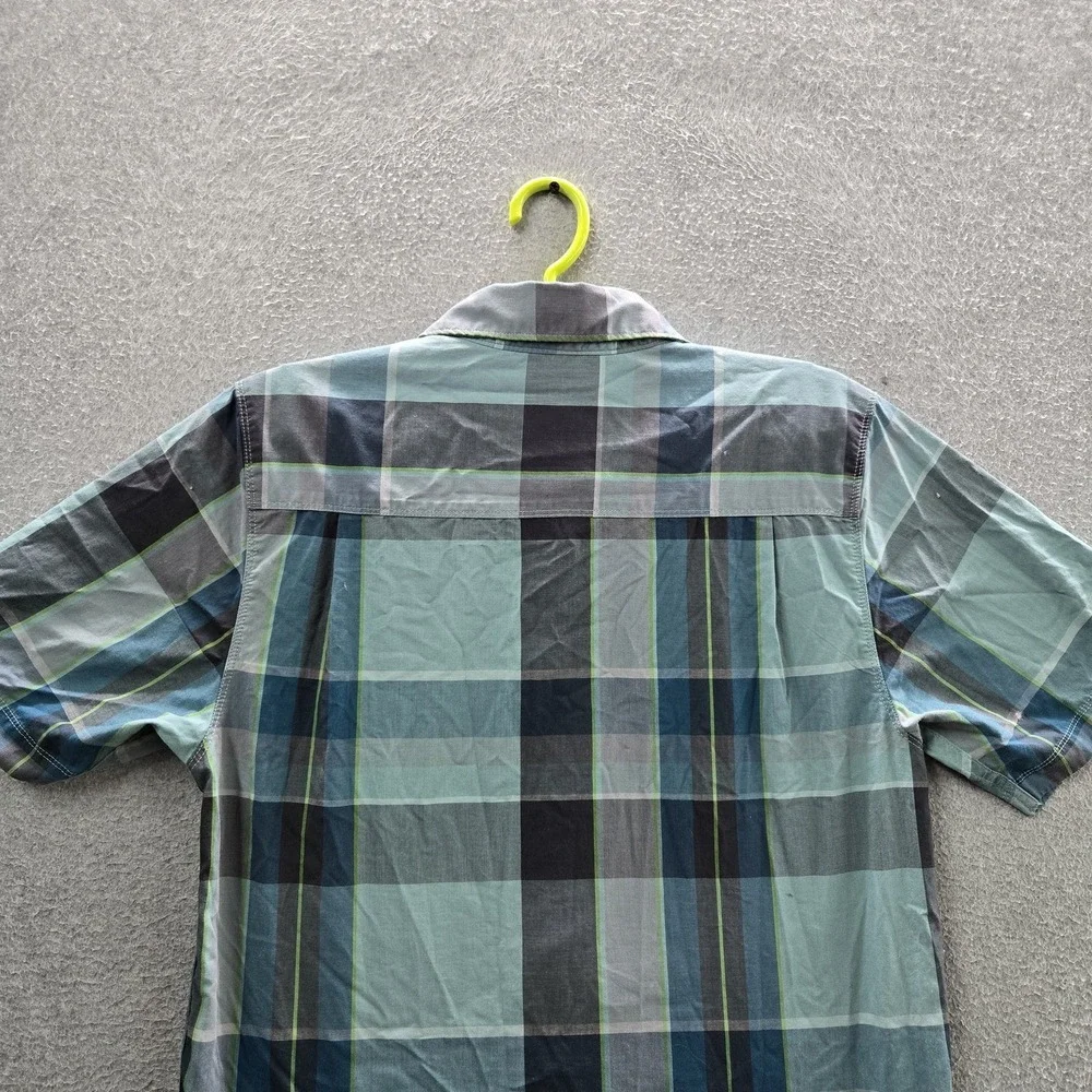 The North Face Men‎ Button Up Shirt S Blue Tartan Plaid Short Sleeve Logo Casual